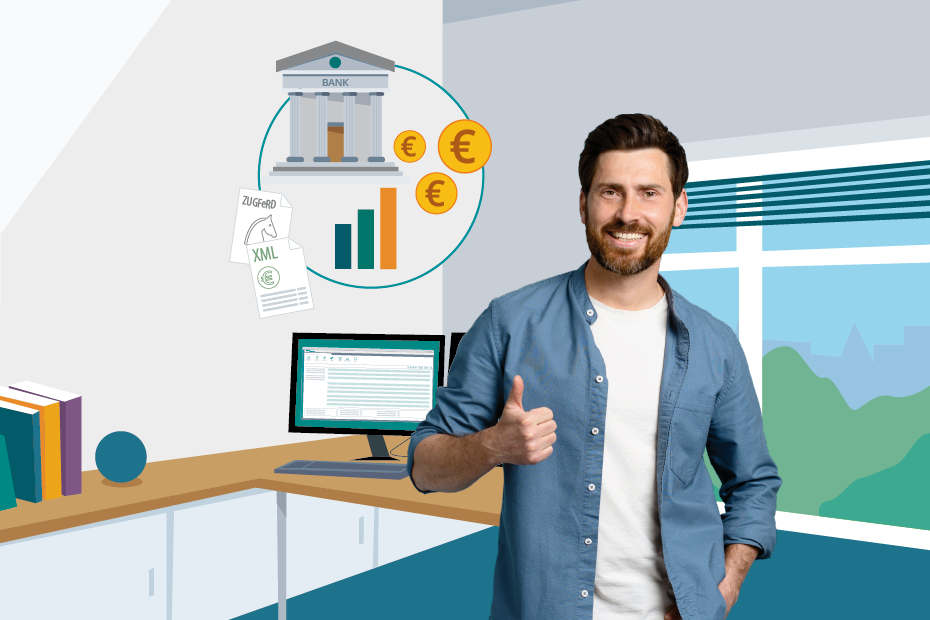 Mann neben Finanzbuchhaltung Grafiken